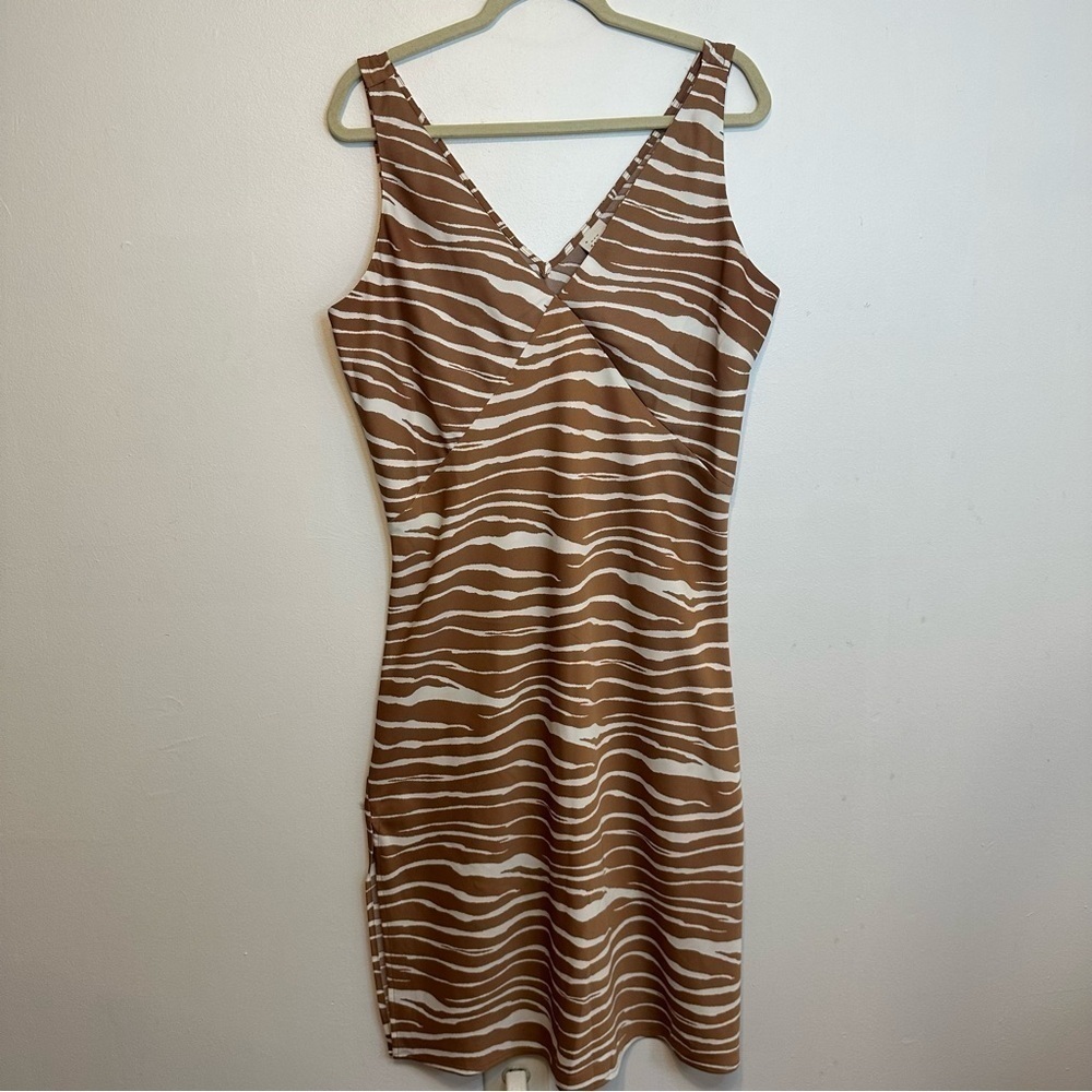 A New Day Brown Zebra Print Maxi Dress L Large Silky Tank Sleeveless Chic